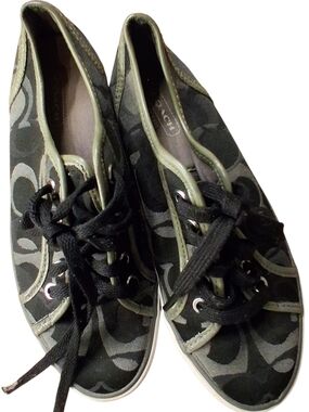 Coach Black and Olive Signature Canvas Lace-Up Sneakers Size 6